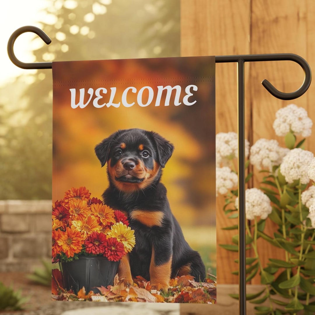 Rottweiler Fall Garden Flag, Rottweiler Welcome Garden Flag Gift ...