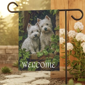 Zwei Westies Garten & Haus Banner, Westies Garten Flagge, Westie Liebhaber Geschenk, Westie Besitzer Geschenk, Westie Garten Flagge Geschenk, Westie Flagge Geschenk