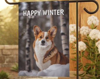 Welsh Corgi Winter Garden & House Banner, Corgi Winter Garden Flag, Corgi Winter Garden Flag Gift, Corgi Lover Gift, Corgi Owner Gift