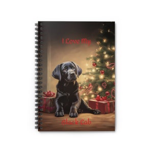 Black Lab Puppy Spiral Notebook - Ruled Line, Black Lab Notebook Gift, Black Labrador Retriever Christmas Gift, Black Lab Journal Gift
