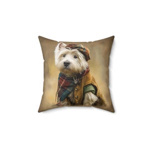 Westie Spun Polyester Quadratisches Kissen, Westie Highlander Kissen, Westie Dekokissen, Dekokissen Geschenk, Westie Dekokissen Geschenk
