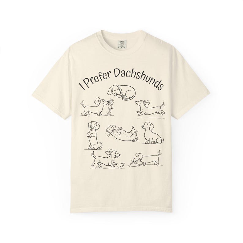 Camiseta "Eu Prefiro Dachshunds", Camiseta Comfort Colors para Cães, Camiseta com Poses Fofas de Dachshund, Presente Divertido para Mãe de Dachshund, Roupa Minimalista para Cães imagem 7
