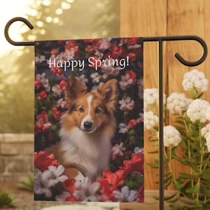 Shetland Sheepdog Welpen Frühling Garten & Haus Banner, 30,5 x 45 cm, Sheltie Garten Flagge, Sheltie Garten Flagge Geschenk, Sheltie Liebhaber Geschenk