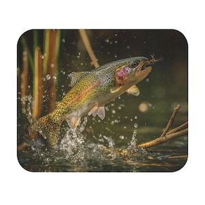 Jumping Rainbow Trout Mouse Pad (Rectangle)(9&quot;x8&quot;), Fly Fishing Lover Gift, Trout Lover Gift, Fishing Lover Gift,  Environmentalist Gift