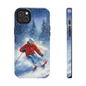 Powder Skiing iPhone and Samsung Tough Cases, Phone Case Gift for Skiing Lover, Skiing Phone Case Gift, Winter Phone Case Gift