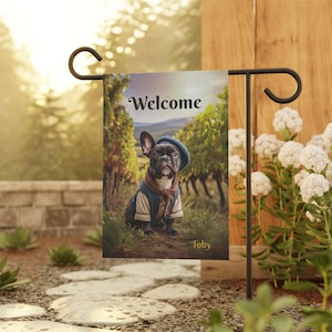 PERSONALIZED French Bulldog Garden Flag, French Bulldog Welcome Flag, Frenchie Lover Gift, Frenchie Owner Gift, Frenchie Flag