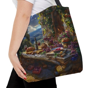 Wine and Cheese Tote, Tote Bag Gift for Wine Lover Gift for Italy Lover Gift for Traveler Gift for Tuscany Lover