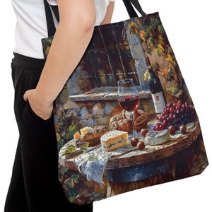 Wine and Cheese Tote, Tote Bag Gift for Wine Lover Gift for Italy Lover Gift for Traveler Gift for Tuscany Lover