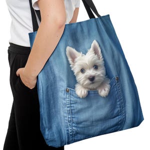 Westie Puppy Tote Bag, Westie Tote, Puppy Tote, Westie Owner Gift, Westie Lover Gift, Dog Lover Gift, Dog Owner Gift, Gift, Pet Lover Gift