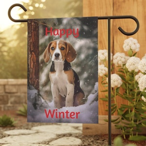 Beagle Winter Garden & House Banner, Beagle Winter Garden Flag, Beagle Winter Garden Flag Gift, Beagle Lover Gift, Beagle Owner Gift