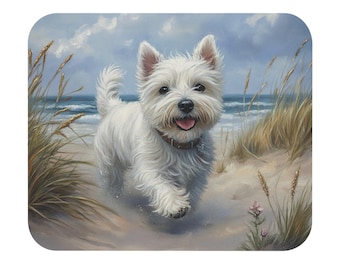 Alfombrilla de ratón Westie en la playa, regalo de alfombrilla de ratón Westie, regalo de Westie, regalo para amantes de Westie, regalo para dueños de Westie, regalo de alfombrilla de ratón para la playa