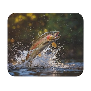 Jumping Rainbow Trout Mouse Pad (Rectangle)(9&quot;x8&quot;), Fly Fishing Lover Gift, Trout Lover Gift, Fishing Lover Gift,  Environmentalist Gift
