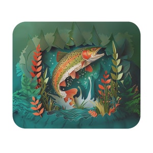 Jumping Rainbow Trout Mouse Pad (Rectangle)(9&quot;x8&quot;), Fly Fishing Lover Gift, Trout Lover Gift, Fishing Lover Gift,  Environmentalist Gift