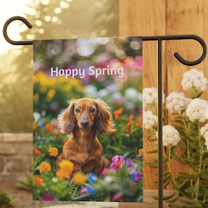 Teckel Puppy Spring Garden & House Banner, 12x18 in, Teckel Tuin Vlag, Teckel Minnaar Cadeau, Teckel Eigenaar Cadeau