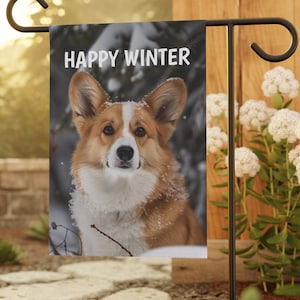 Welsh Corgi Wintertuin & Huis Banner, Corgi Wintertuin Vlag, Corgi Wintertuin Vlag Cadeau, Corgi Minnaar Cadeau, Corgi Eigenaar Cadeau