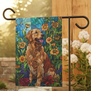 Bandeira de jardim de vitral Golden Retriever, bandeira dourada, decoração de jardim dourado, presente de amante dourado, bandeira de jardim de amante dourado, presente de proprietário dourado