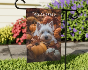 Westie Garden & House Banner, Westie Puppy Fall Garden Flag, Westie Lover Gift, Westie Owner Gift, Westie Puppy Garden Flag Gift