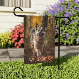 Norwegian Elkhound Garden & House Banner, Norwegian Elkhound Welcome Garden Flag, Norwegian Elkhound Lover Gift,
