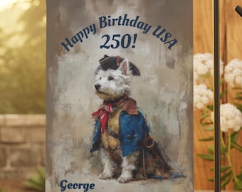 PERSONALISIERTER Unabhängigkeitskrieg Westie Portrait Garten- & Hausbanner, personalisierter Westie Name, USA 250