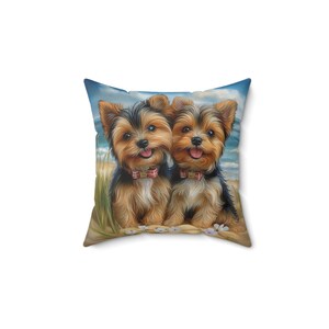 Yorkie Spun Polyester Square Pillow, Beach Pillow, Yorkie Throw Pillow, Throw Pillow Gift, Yorkie Throw Pillow Gift