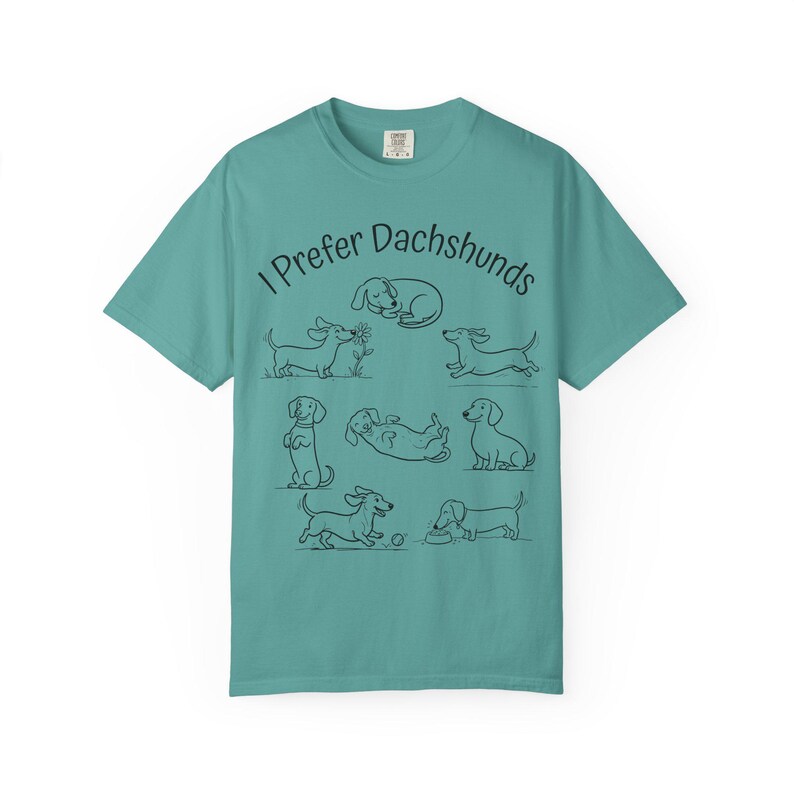 Camiseta "Eu Prefiro Dachshunds", Camiseta Comfort Colors para Cães, Camiseta com Poses Fofas de Dachshund, Presente Divertido para Mãe de Dachshund, Roupa Minimalista para Cães imagem 9
