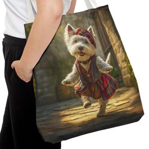 Highlander Westie Tote Bag, Three Sizes, Westie Owner Gift, Westie Lover Gift, Scotland Lover Gift, Vet Gift, Dog Walker Gift