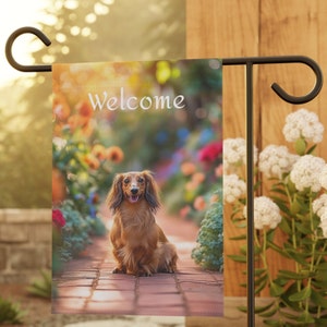 Dachshund Spring Garden & House Banner, 12x18 in, Dachshund Garden Flag, Dachshund Garden Flag Gift