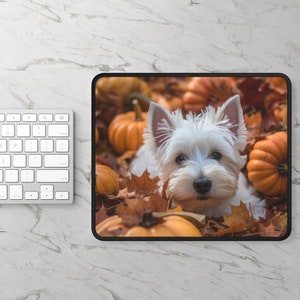Podkładka pod mysz do gier Westie Puppy, Podkładka pod mysz do gier Westie Puppy Fall Season, Podkładka pod mysz Westie Puppy na prezent