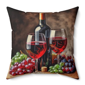 Red Wine Spun Polyester Square Pillow, Wine Lover Pillow, Red Wine Lover Pillow, Wine Lover Gift, Red Wine Pillow Gift