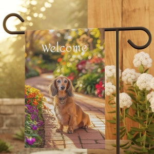 Dachshund Spring Garden & House Banner, 12x18 in, Dachshund Garden Flag, Dachshund Garden Flag Gift