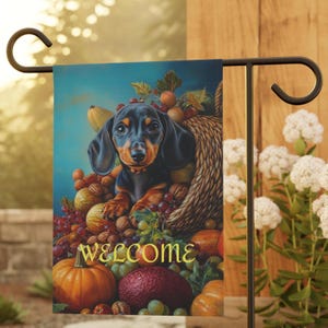 Dackel Herbst Garten Flagge, Herbst Garten Flagge Geschenk, Thanksgiving Abendessen Geschenk, Herbst Geschenk, Thanksgiving Rasen Flagge, Doxie Herbst Rasen Banner