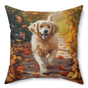 Golden Retriever Spun Polyester Square Pillow, Golden Lover Pillow, Golden Owner Pillow, Golden Lover Gift, Cute Golden Square Pillow Gift