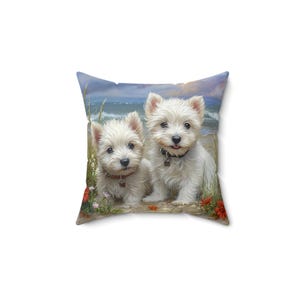 Westie Spun Polyester Quadratisches Kissen, Strandkissen, Westie Dekokissen, Dekokissen Geschenk, Westie Dekokissen Geschenk