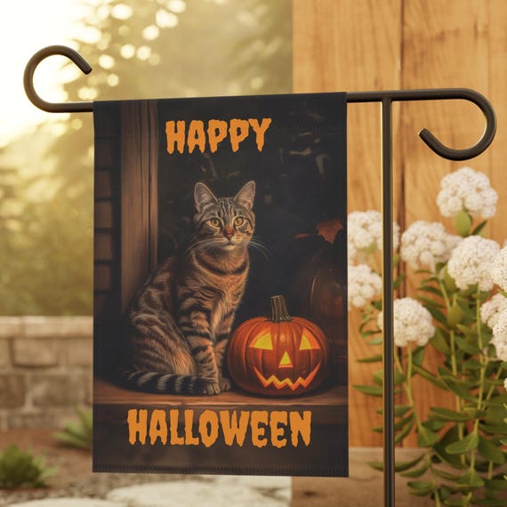 Halloween Cat Pumpkin Garden Flag 12x18 Inch Double