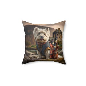 Westie Spun Polyester Quadratisches Kissen, Westie Highlander Kissen, Westie Dekokissen, Dekokissen Geschenk, Westie Dekokissen Geschenk