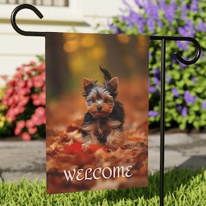 Yorkie Garden & House Banner, Yorkie Fall Garden Flag, Yorkie Lover Gift, Yorkie Owner Gift, Yorkie Garden Flag Gift, Dog Lover Gift