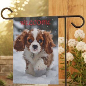 Cavalier King Charles Garden & House Banner, Cav Winter Garden Flag, Cav Lover Gift, Cav Owner Gift, Cav Garden Flag Gift, Dog Lover Gift