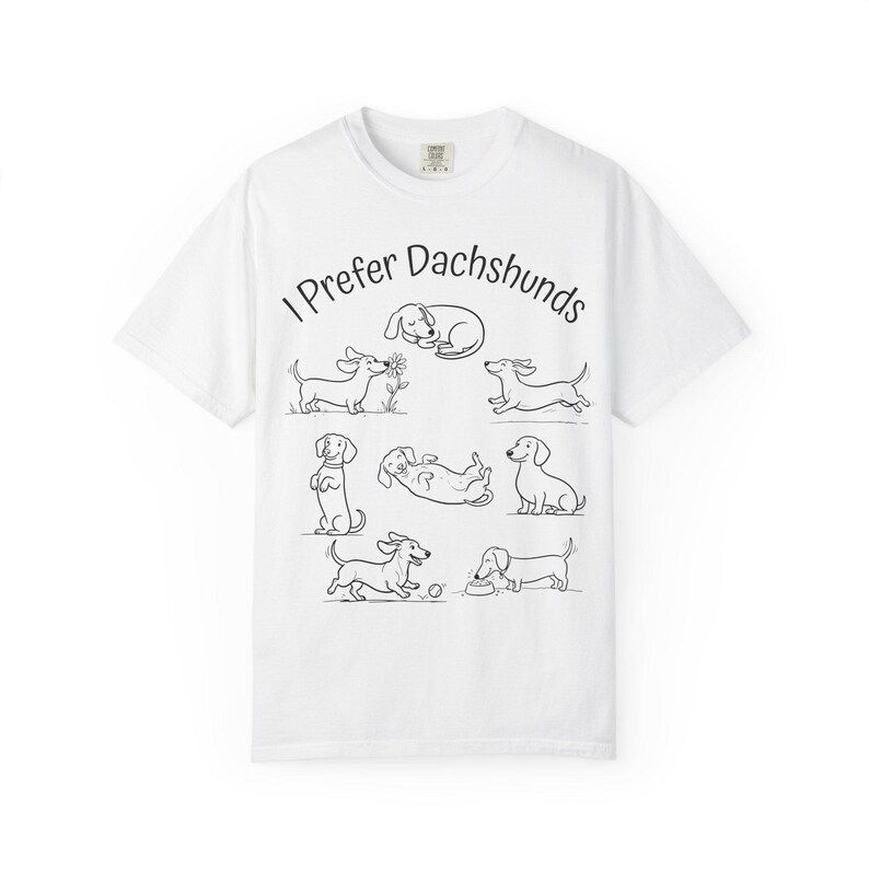 Camiseta "Eu Prefiro Dachshunds", Camiseta Comfort Colors para Cães, Camiseta com Poses Fofas de Dachshund, Presente Divertido para Mãe de Dachshund, Roupa Minimalista para Cães imagem 6