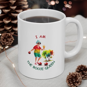 Bocce Queen Ceramic Mug, 11oz, Bocce Coffee Mug, Bocce Coffee Mug Gift, Bocce Player Gift, Female Bocce Player Gift