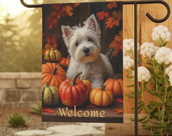 Westie Fall Welcome Garden & House Banner, Fall Garden Flag, Westie Lover Gift, Westie Owner Gift, Westie Fall Flag, Westie Welcome Flag