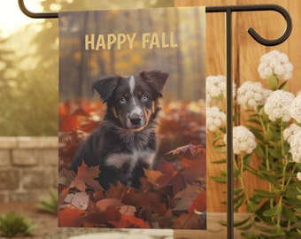 Australian Shepherd Puppy Fall Garden & House Banner, Australian Shepherd Winter Garden Flag, Australian Shepherd Winter Garden Flag Gift,