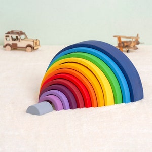 Montessori Wooden Rainbow Toys, 1st Birthday Gift, Educational Toy, Large Wooden Bright Grimm's style Rainbow Stacker Toy, Building blocks