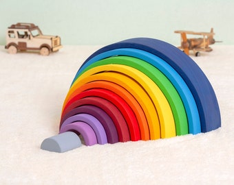 Montessori Wooden Rainbow Toys, 1st Birthday Gift, Educational Toy, Large Wooden Bright Grimm's style Rainbow Stacker Toy, Building blocks