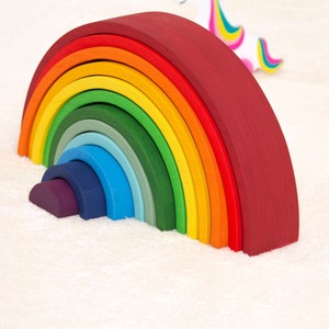 12pcs Large Wooden Rainbow Stacker Toys, Wooden Toy for Kids, Handmade Wooden Rainbow, Natural Stacker, Wooden Building Block Nesting Puzzle