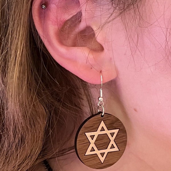 Wooden Star of David Dangle Earrings - Christian & Jewish Gift - Jewish Ancestry Celebration - Israel Nation Jewelry