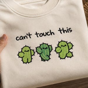 面白いサボテンの刺繍デザイン、この言葉に触れられない、漫画アート（デジタルダウンロード）