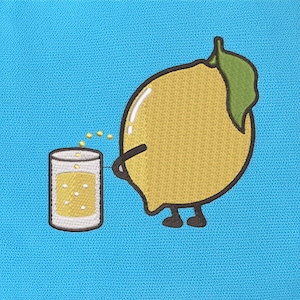 Funny Lemon Pouring Juice Embroidery Design | Quirky Citrus Patch (Digital File)
