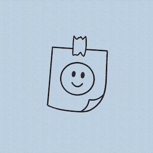 Minimalistyczny wzór haftu z uśmiechniętą karteczką samoprzylepną, urocza naszywka z przypomnieniem, wzór ściegu liniowego Kawaii Memo – pomysł na prezent