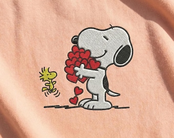 Cartoon Dog Hearts Embroidery Design – Valentine Stitch File (Digital)