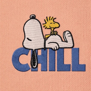 Disegno da ricamo con cane cartone animato rilassante, punto umore rilassato (download digitale)